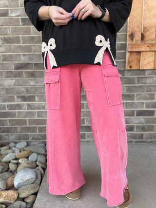 Raspberry French Terry Pull On Cargo Pants by by Easel