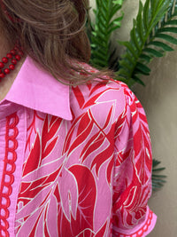 Red Leafy Border Print V-Neck Midi Dress by Umgee