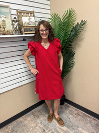Red Seersucker Ruffle Shift Dress by Umgee