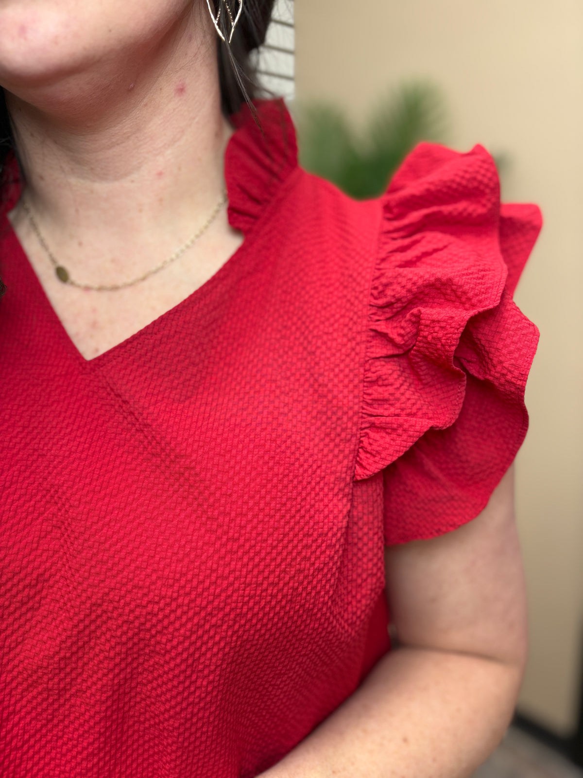 Red Seersucker Ruffle Shift Dress by Umgee