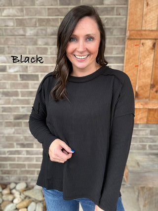 Ribbed Long Sleeve Top By Zenana *MULTIPLE COLORS*