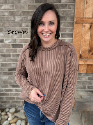 Ribbed Long Sleeve Top By Zenana *MULTIPLE COLORS*