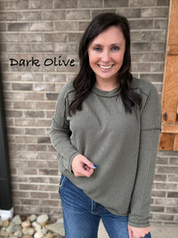 Ribbed Long Sleeve Top By Zenana *MULTIPLE COLORS*