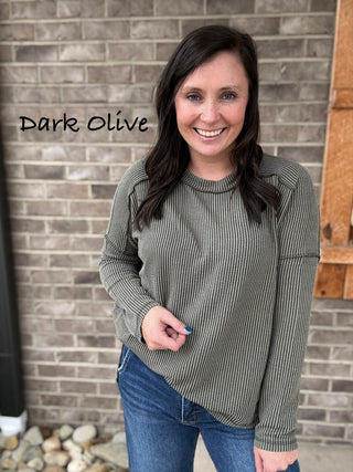 Ribbed Long Sleeve Top By Zenana *MULTIPLE COLORS*