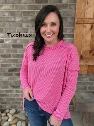 Ribbed Long Sleeve Top By Zenana *MULTIPLE COLORS*