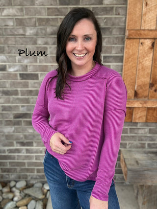 Ribbed Long Sleeve Top By Zenana *MULTIPLE COLORS*