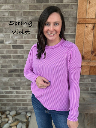 Ribbed Long Sleeve Top By Zenana *MULTIPLE COLORS*