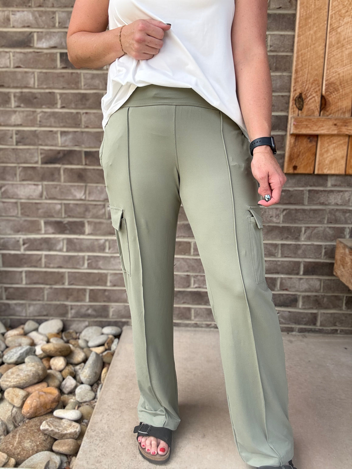 Rosemary Green Straight Leg Cargo Pants by Rae Mode