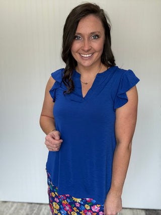Royal Blue Lizzy Flutter Top by Dear Scarlett