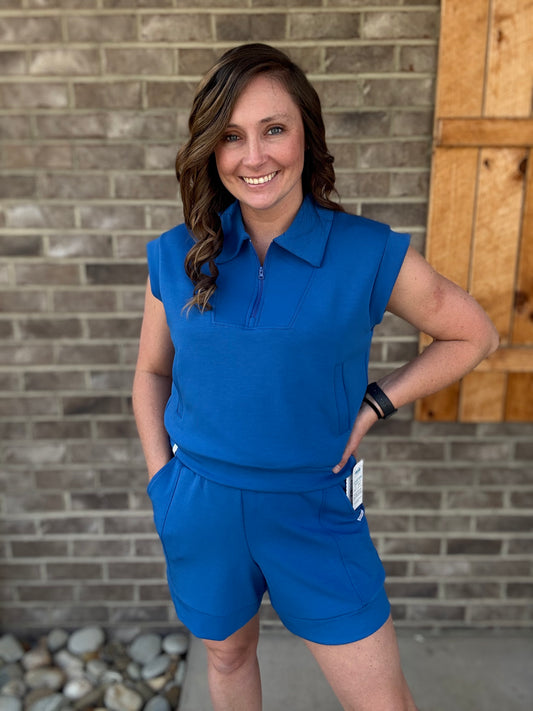Royal - Simply Southern Tess Zip Collar Sleeveless Pullover