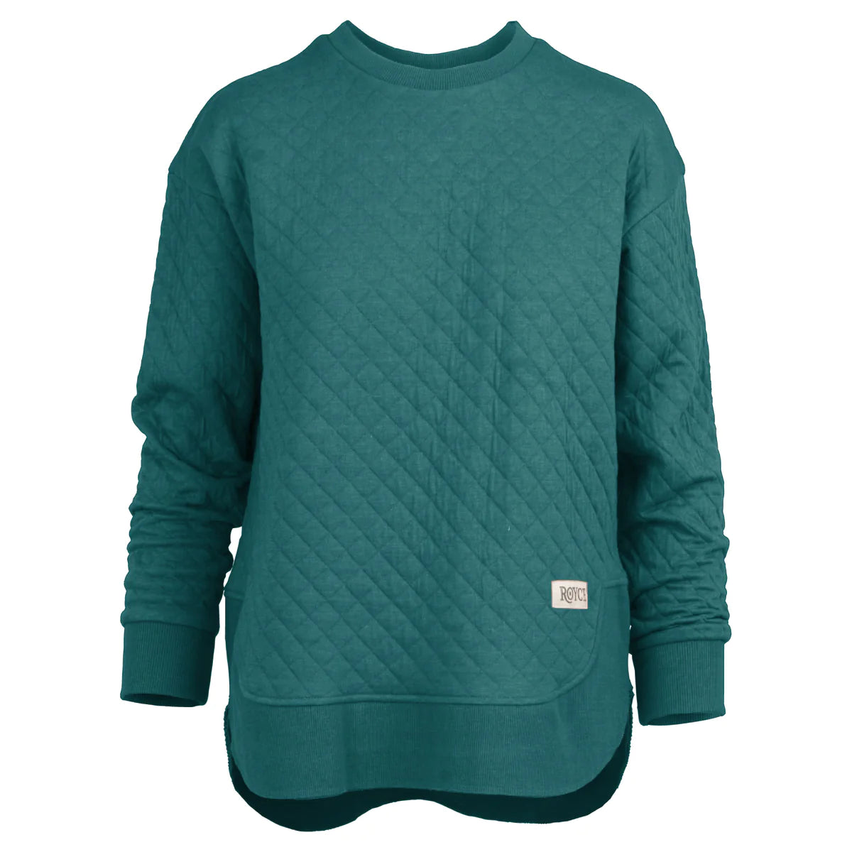 9857- Emerald Pasadena Quilted Round Neck Scoop Hem Pullover by Royce