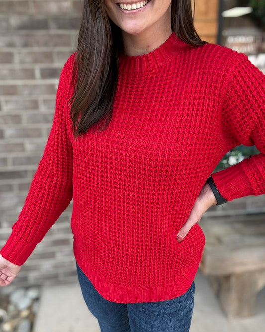 2886- Ruby Waffle Scoop Hem Sweater