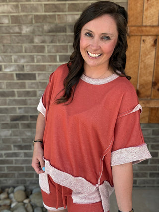 Rust Oversized Reverse Contrast Branded Top by J. Her