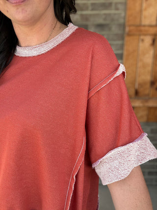 Rust Oversized Reverse Contrast Branded Top by J. Her