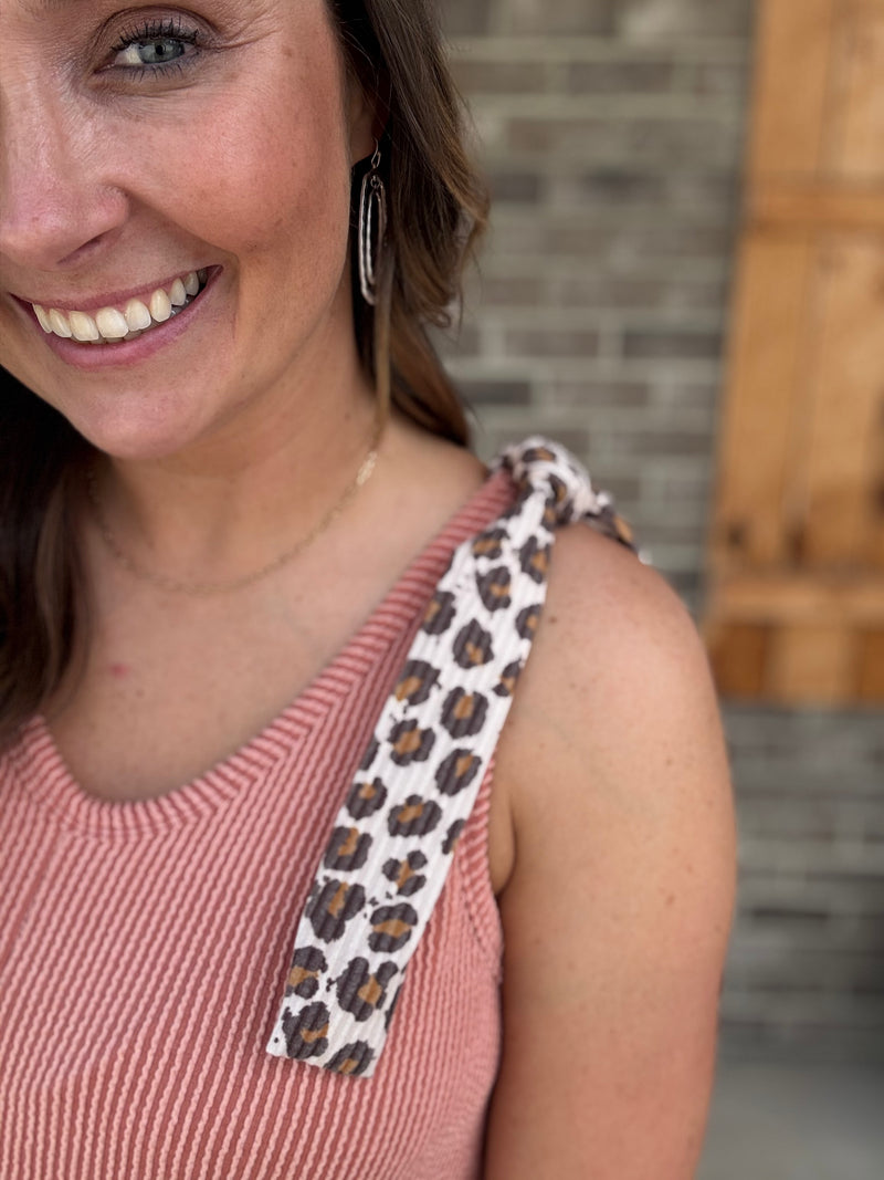 Rust Ribbed Sleeve Jumpsuit w/ Leopard Detail