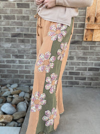 Rust Multi Flower Patch Side Wide Leg Pull-On Sweatpants