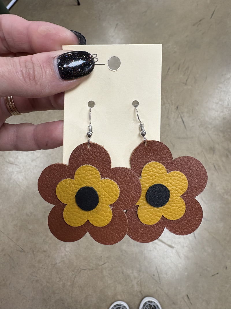 Rust, Mustard, and Black Layer Daisy Earrings
