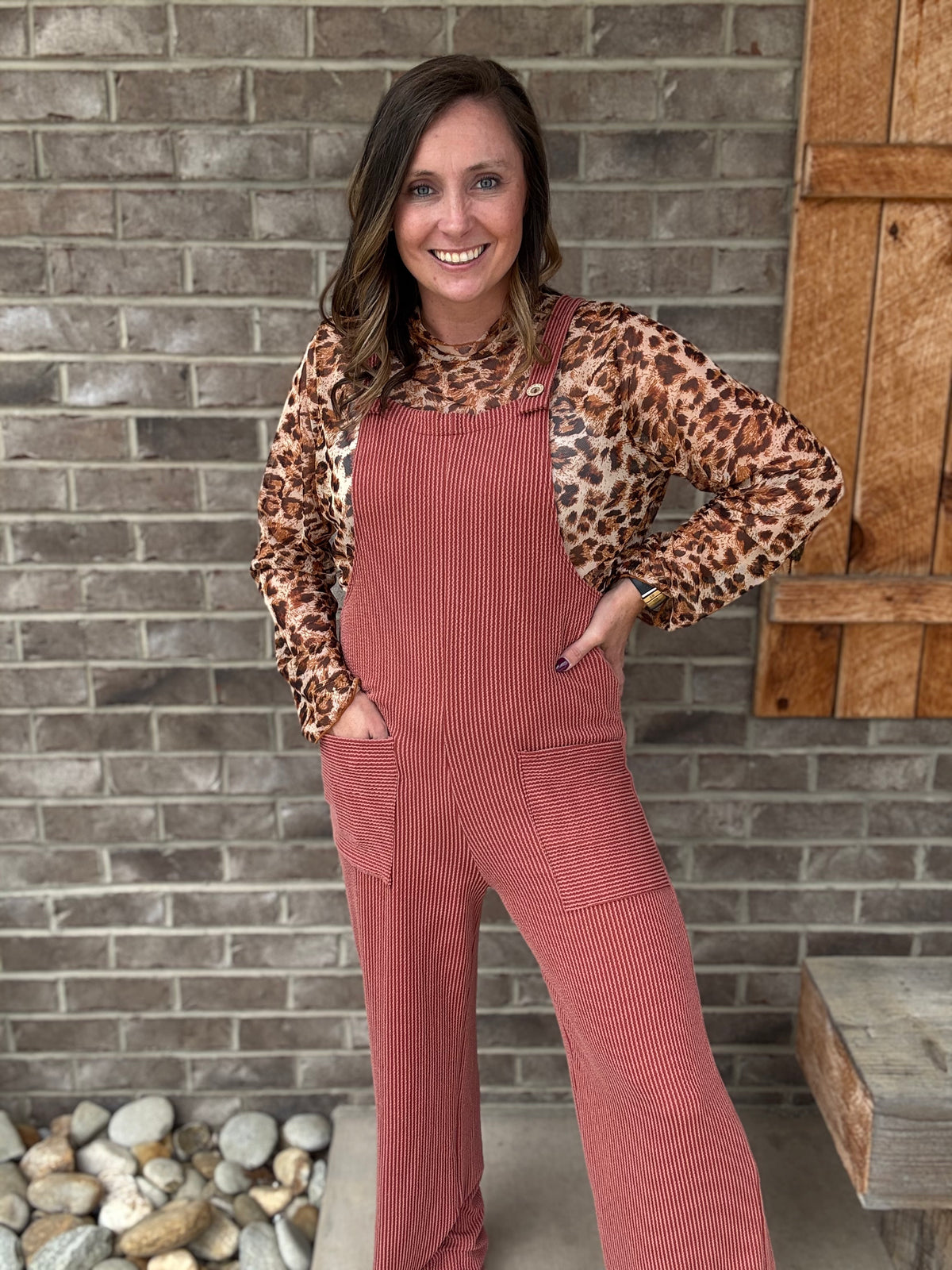 Rust Sleeveless Solid Urban Ribbed Jumpsuit