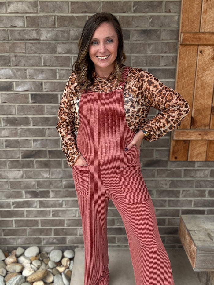 Rust Sleeveless Solid Urban Ribbed Jumpsuit