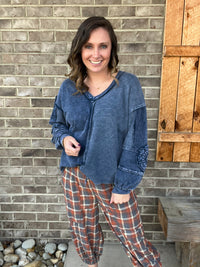 Rust and Gray Mineral Washed Plaid Jogger Pants by Easel