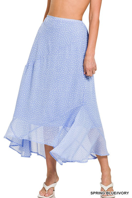 8091- Spring Blue/Ivory Polka Dot Elastic Waist Skirt