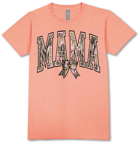 Peach Camo Mama w/ Bow Simply Southern Short Sleeve Tee