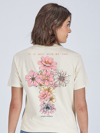 It Is Well With My Soul Floral Cross Tee by Simply Southern