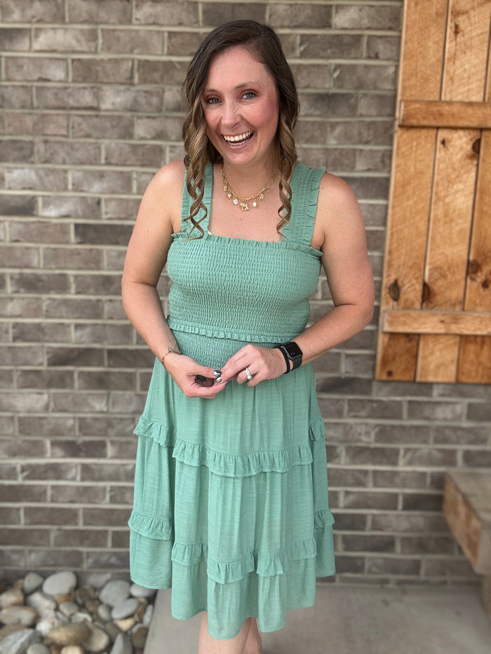 Sage Smocked Top & Tiered Skirt Set