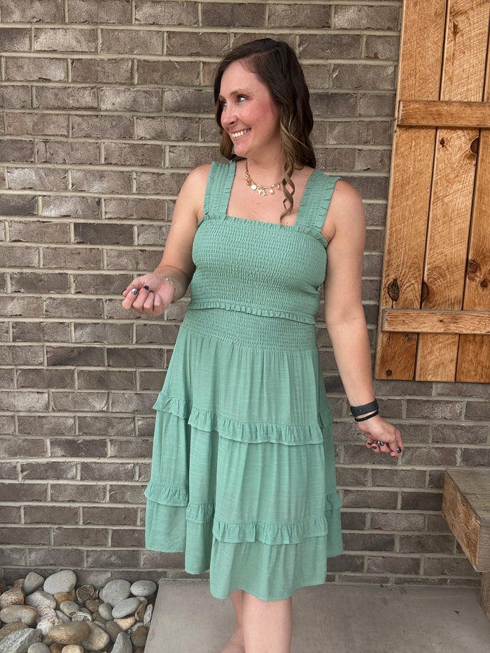 Sage Smocked Top & Tiered Skirt Set