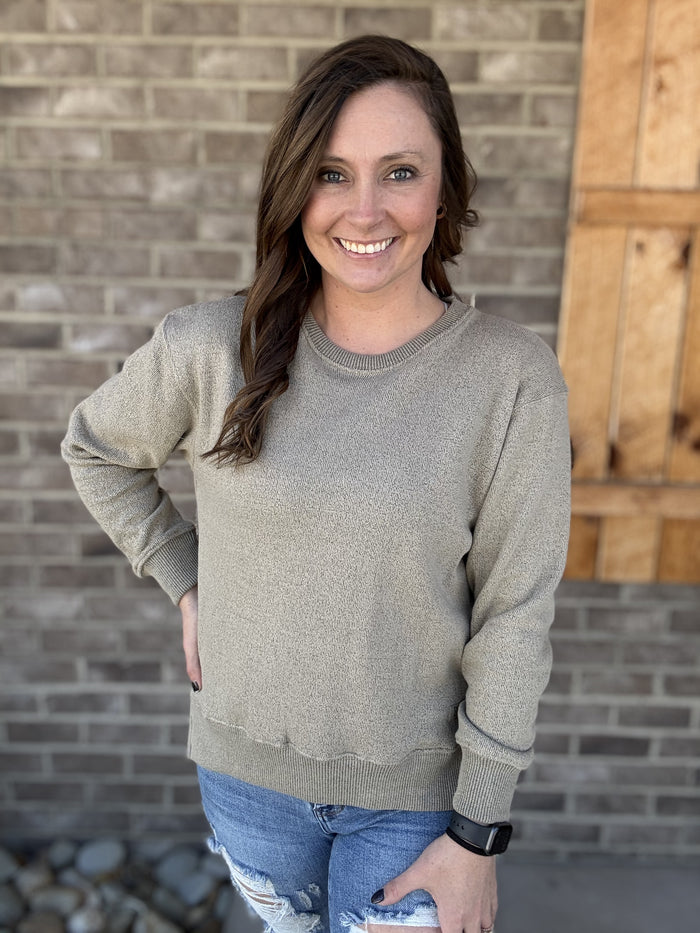Sand Abrianna Long Sleeve French Terry Crewneck Fleece By Royce