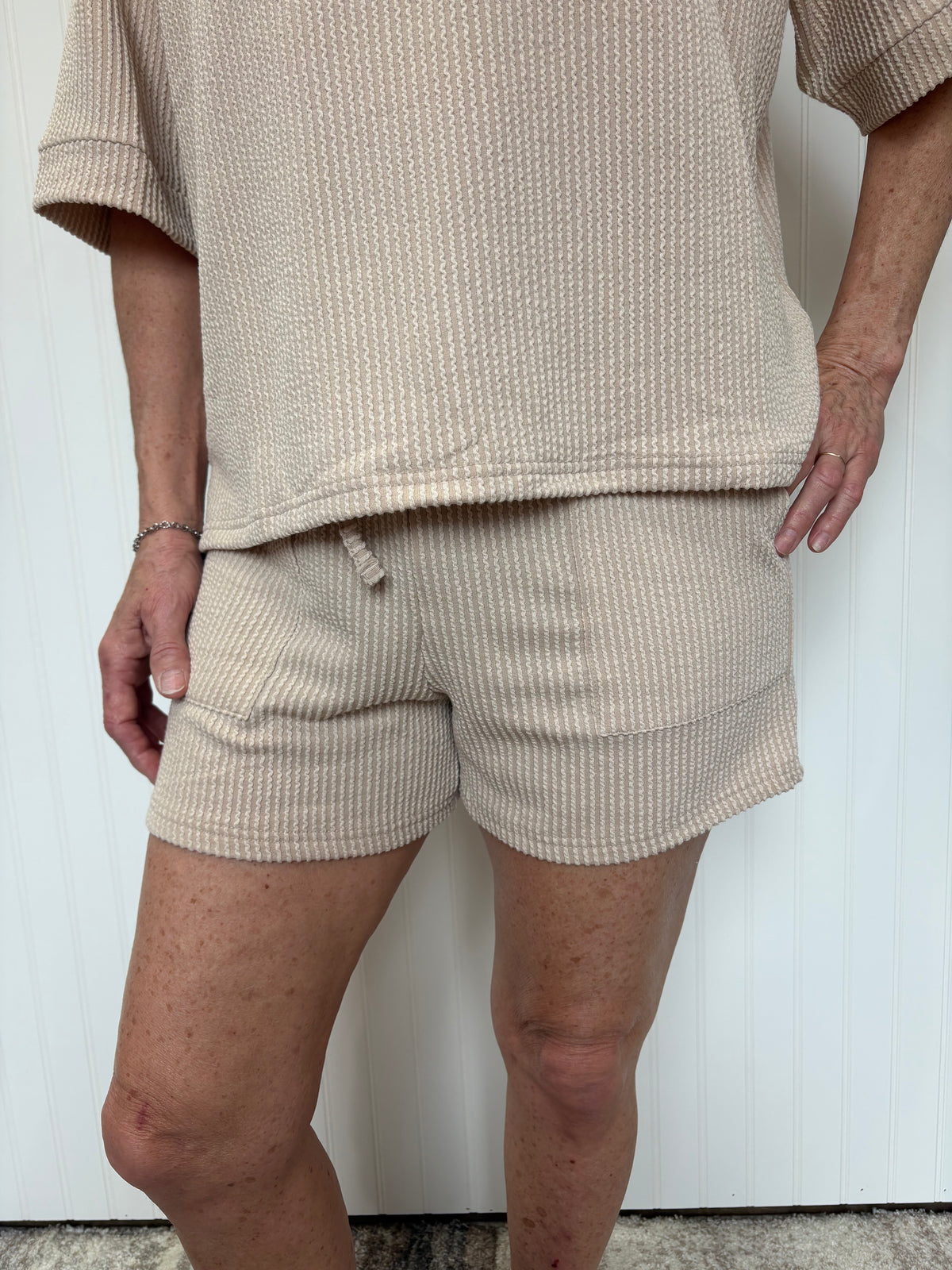 Sand Raised Rib Tee & Shorts Set by Zenana