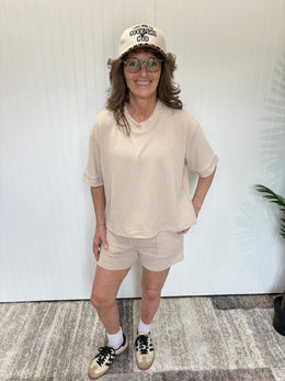 Sand Raised Rib Tee & Shorts Set by Zenana