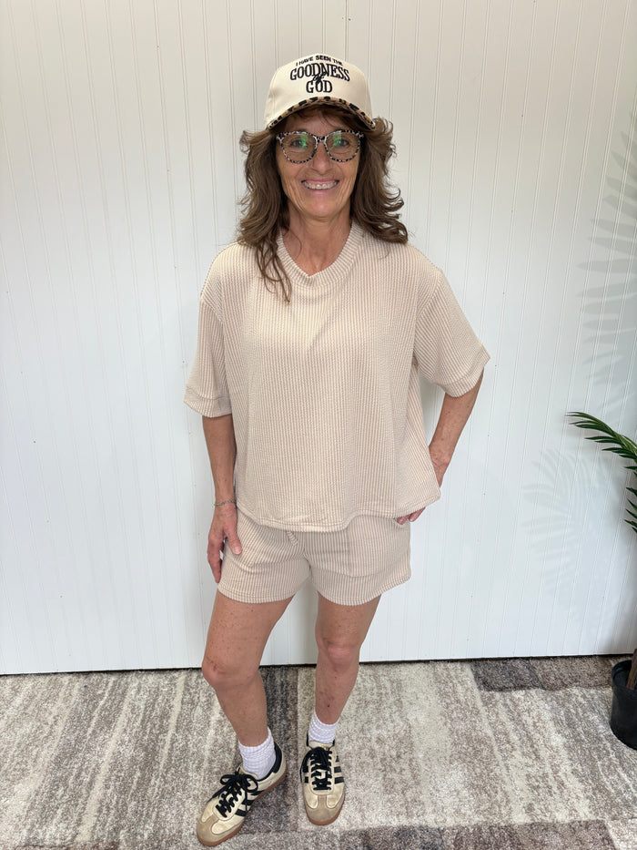 Sand Raised Rib Tee & Shorts Set by Zenana