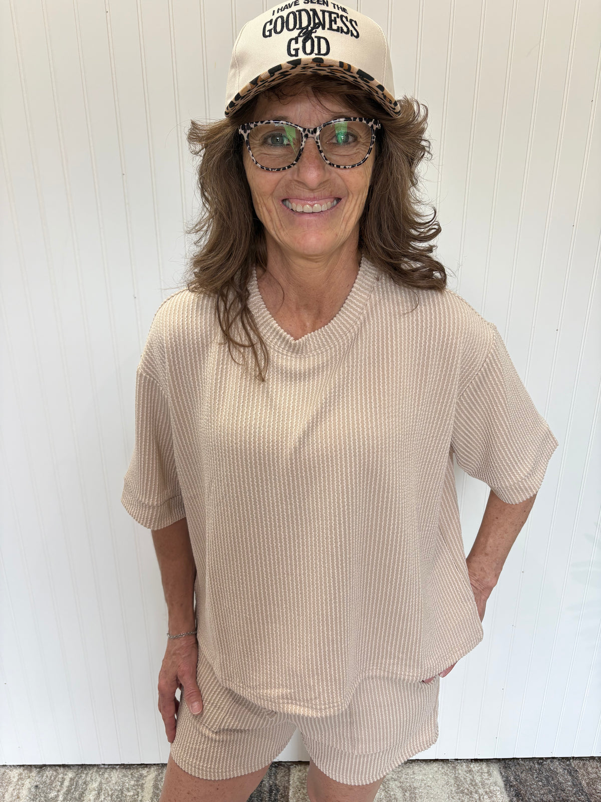 Sand Raised Rib Tee & Shorts Set by Zenana