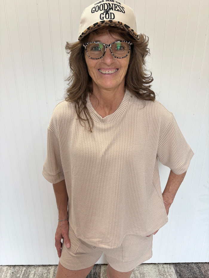 Sand Raised Rib Tee & Shorts Set by Zenana