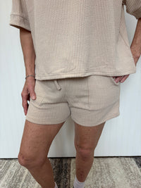 Sand Raised Rib Tee & Shorts Set by Zenana