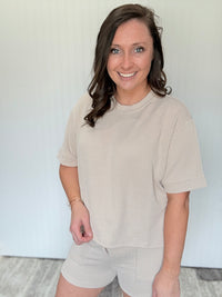Sand Raised Rib Tee & Shorts Set by Zenana