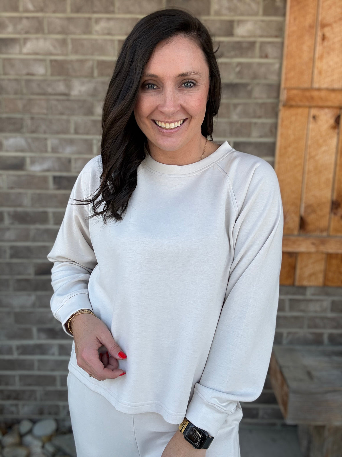 Sand Beige Scuba Crewneck Pullover & Pants Set by Zenana