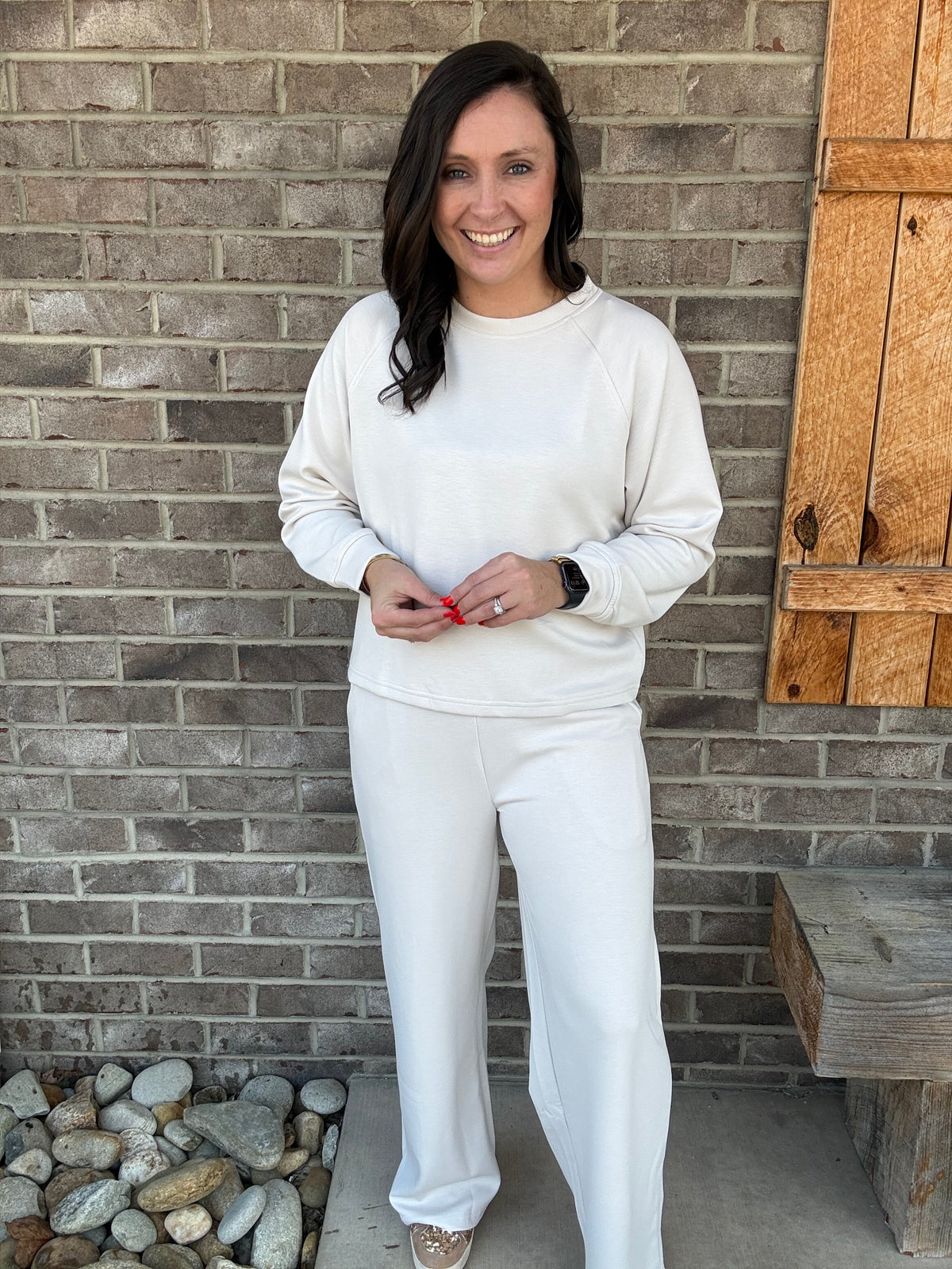 Sand Beige Scuba Crewneck Pullover & Pants Set by Zenana