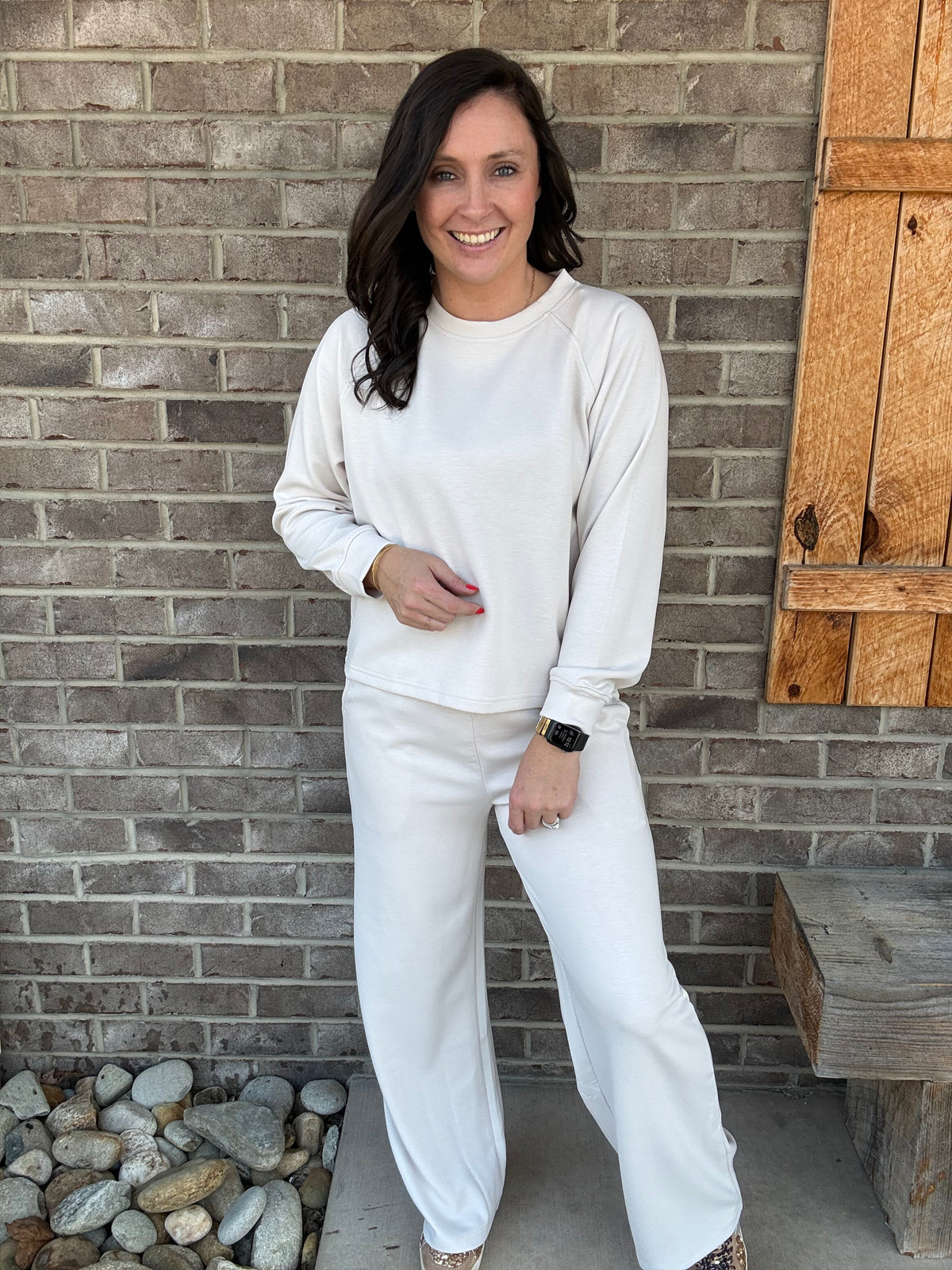 Sand Beige Scuba Crewneck Pullover & Pants Set by Zenana