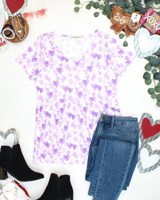 PREBOOK Sarah Ruffle Short Sleeve Top - Lavender Hearts