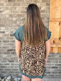 Seaweed Linen Short Sleeve Top w/ Leopard Back Detail by Umgee