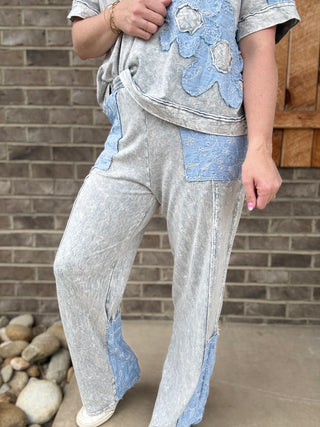Silver Grey Mineral Washed Floral Denim Pants by J. Her