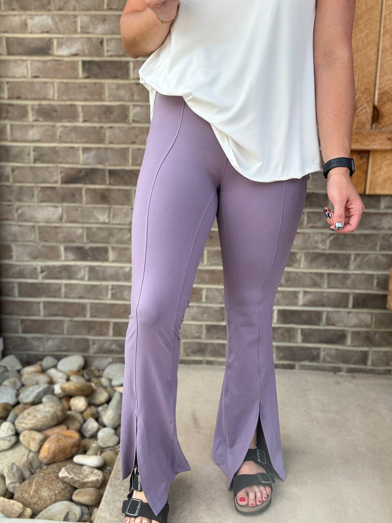 Smoky Purple Front Split Flared Yoga Pant by Rae Mode