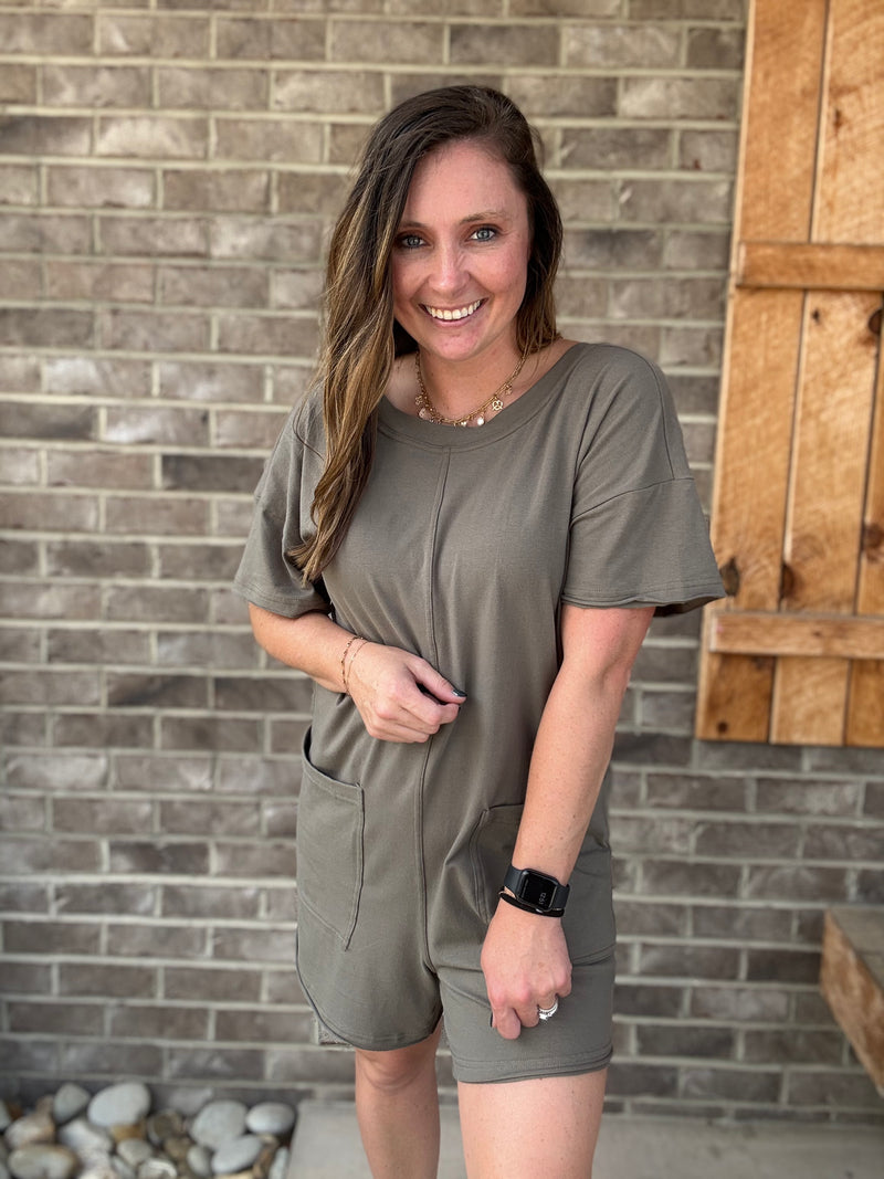 Smoky Olive Cotton Lycra Summer Tee Romper by Rae Mode