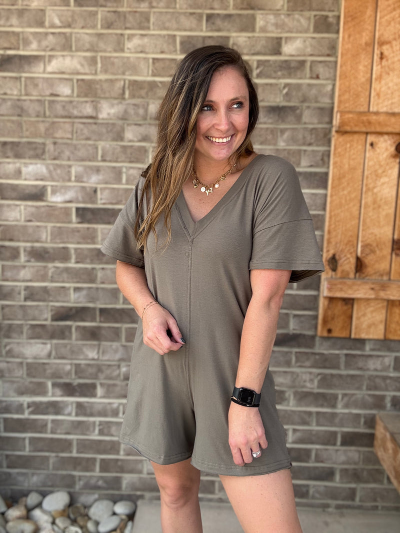Smoky Olive Cotton Lycra Summer Tee Romper by Rae Mode