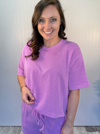 Spring Violet Raised Rib Tee & Shorts Set by Zenana