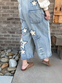 Star Patch Distressed Denim Overalls by BlueVelvet
