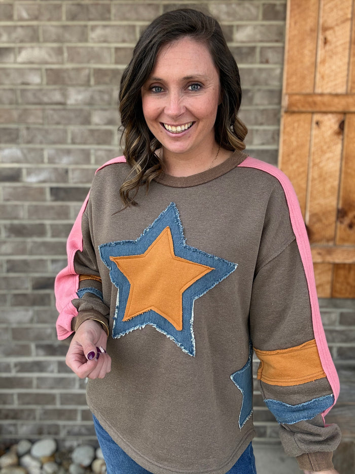 Star Patch Front Soft Washed Fleece Pullover by Easel