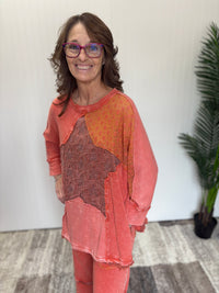 Star Patch Washed Waffle Knit Lounge Top by Easel